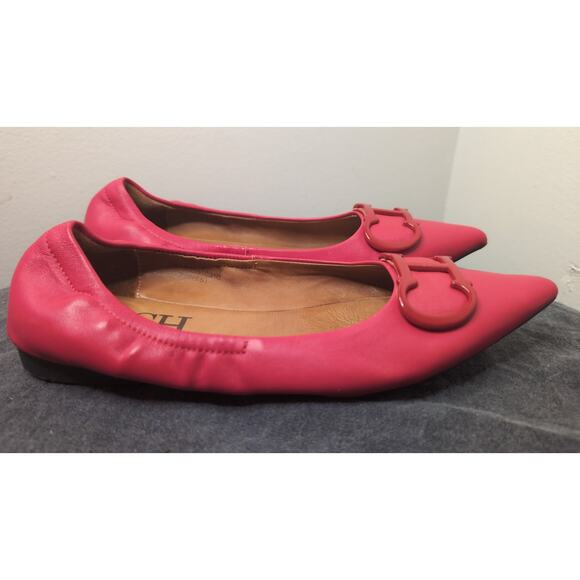 Carolina Herrera Red Leather Ballet Flats CH Logo Designer Shoes 7.5 - Picture 3 of 8